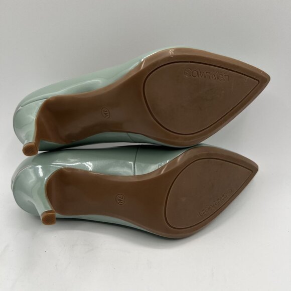 Calvin Klein Gayle Womens 7 Patent Leather Aqua Pointed Toe Dress Pump Timeless - Picture 16 of 16